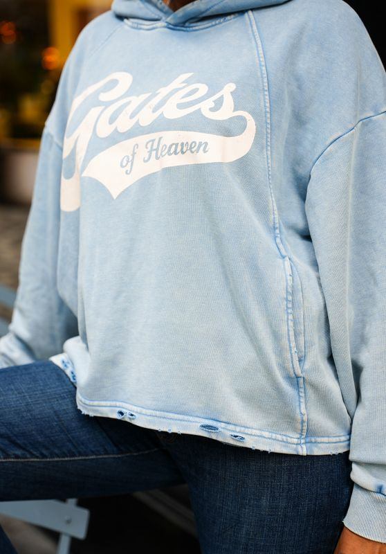 Men’s Blue Vintage Wash Distressed Graphic Hoodie
