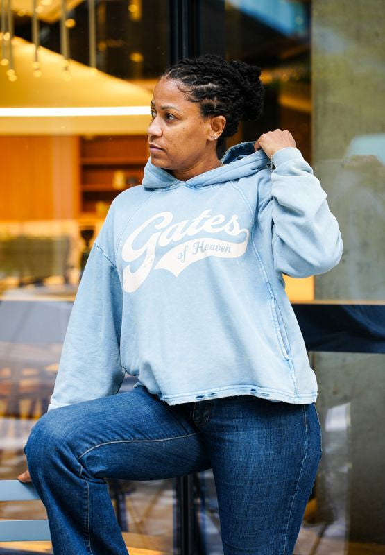 Men’s Blue Vintage Wash Distressed Graphic Hoodie