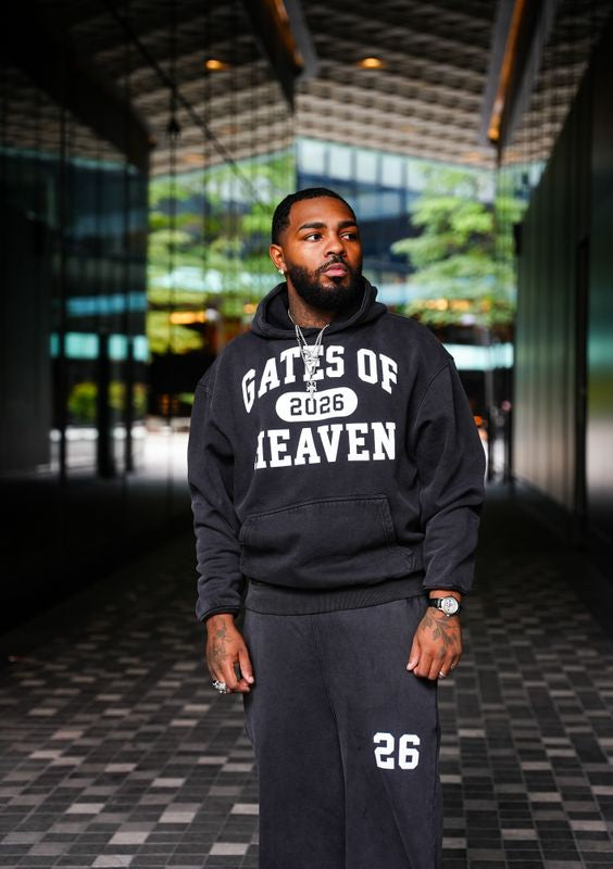 Men’s Black Oversized Hoodie & Sweatpants Set – Garment Dyed