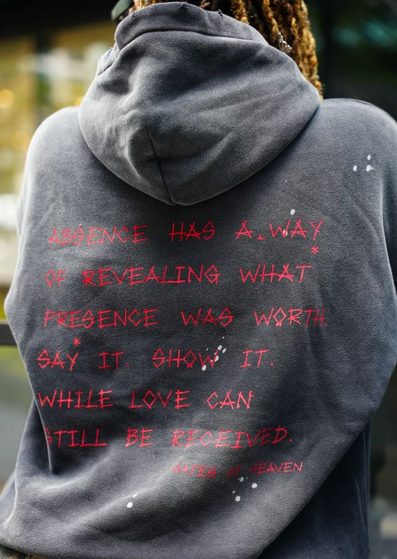Men’s Black Vintage Wash Distressed Embroidered Hoodie