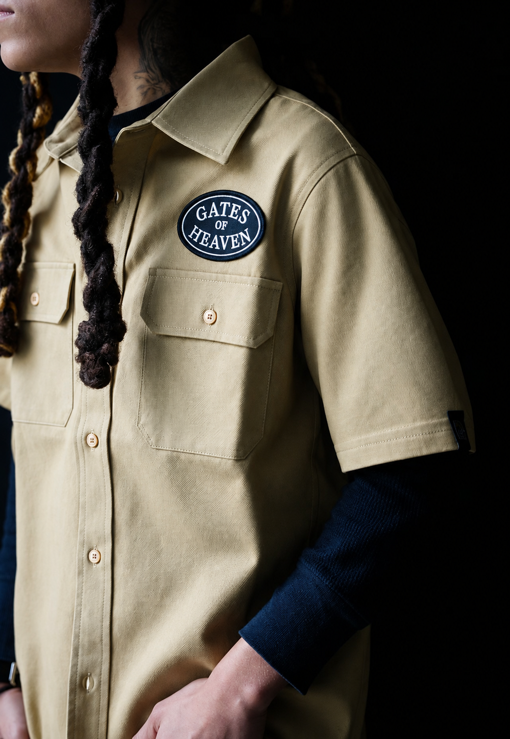 Khaki Short Sleeve Mechanic Work Shirt with Embroidery – Gates of Heaven