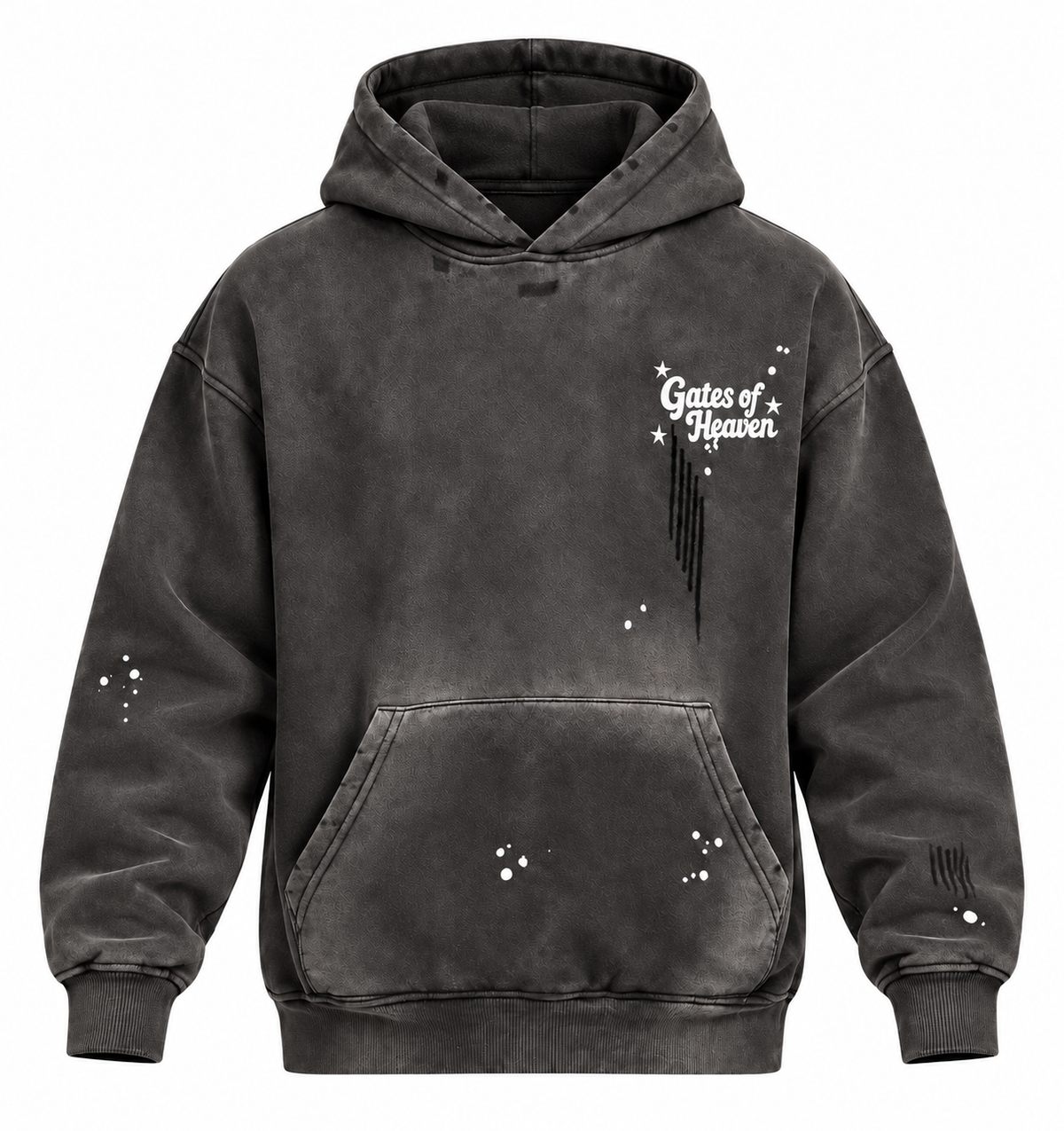 Men’s Black Vintage Wash Distressed Embroidered Hoodie