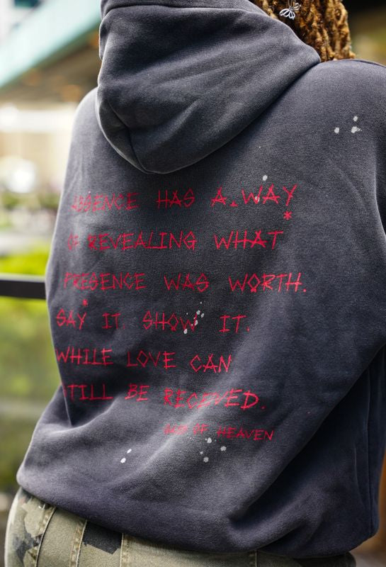 Men’s Black Vintage Wash Distressed Embroidered Hoodie