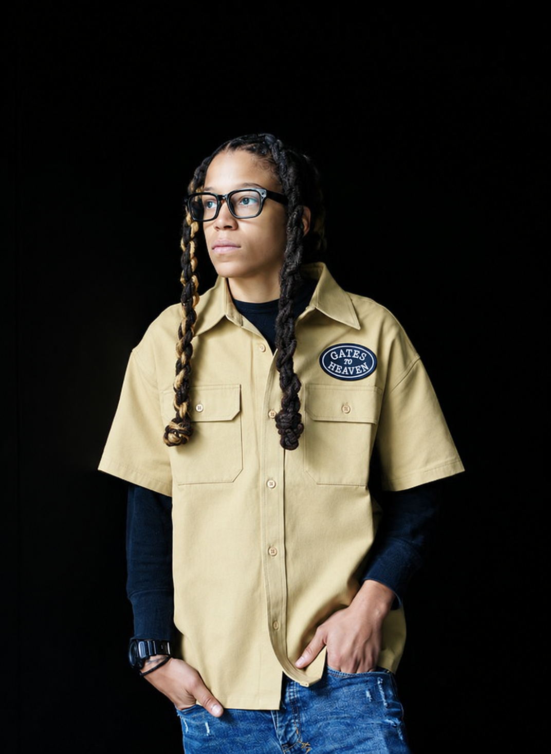 Khaki Short Sleeve Mechanic Work Shirt with Embroidery – Gates of Heaven