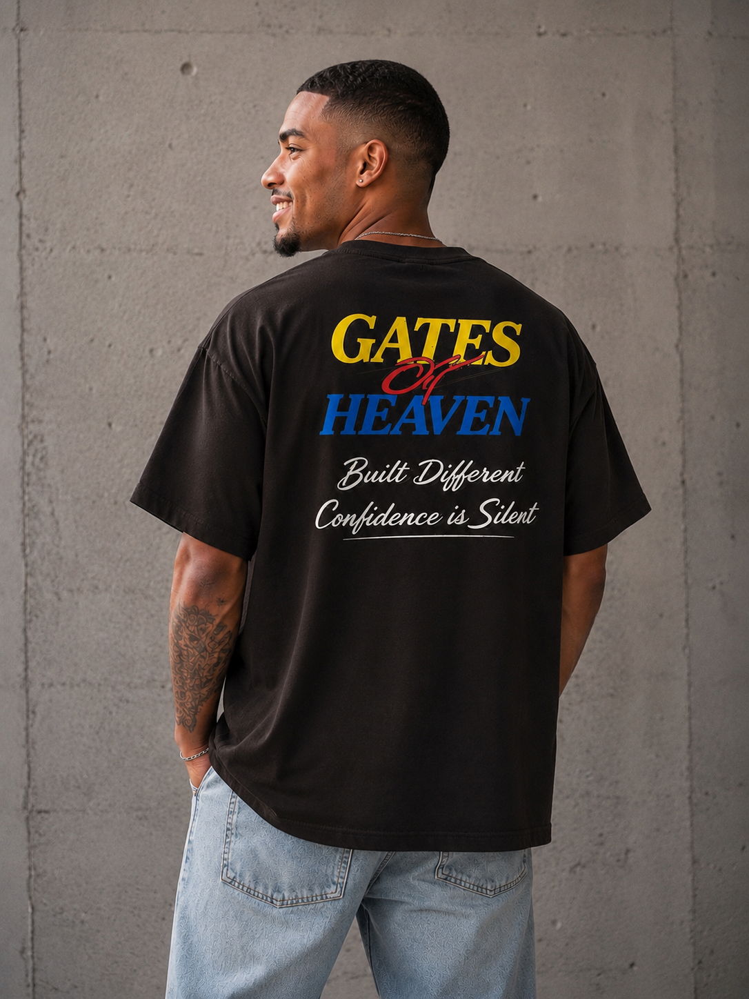 Luxury Boxy Drop Sleeve T-Shirt | Built Different | Gates of Heaven