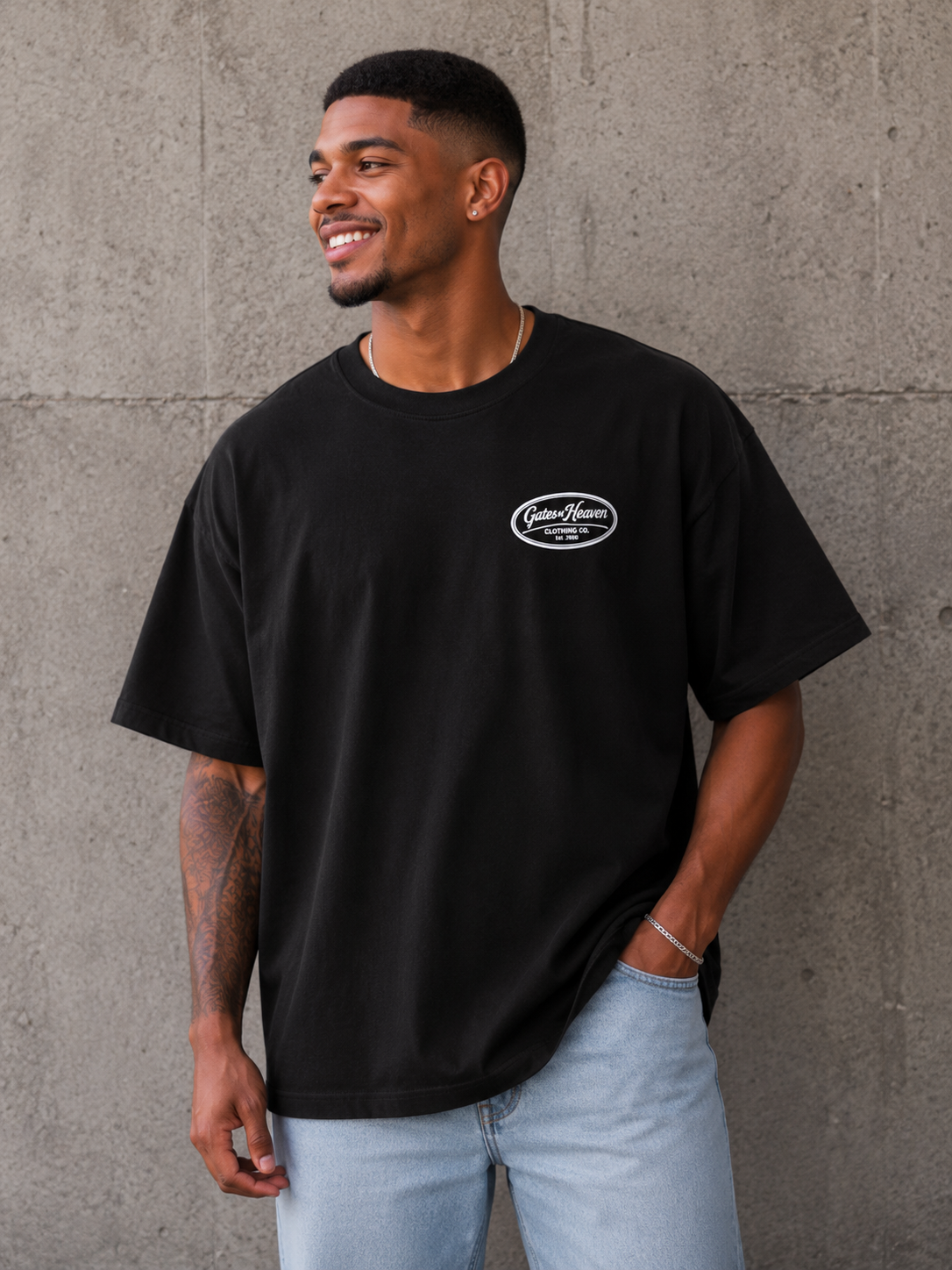 Luxury Boxy Drop Sleeve T-Shirt | Built Different | Gates of Heaven